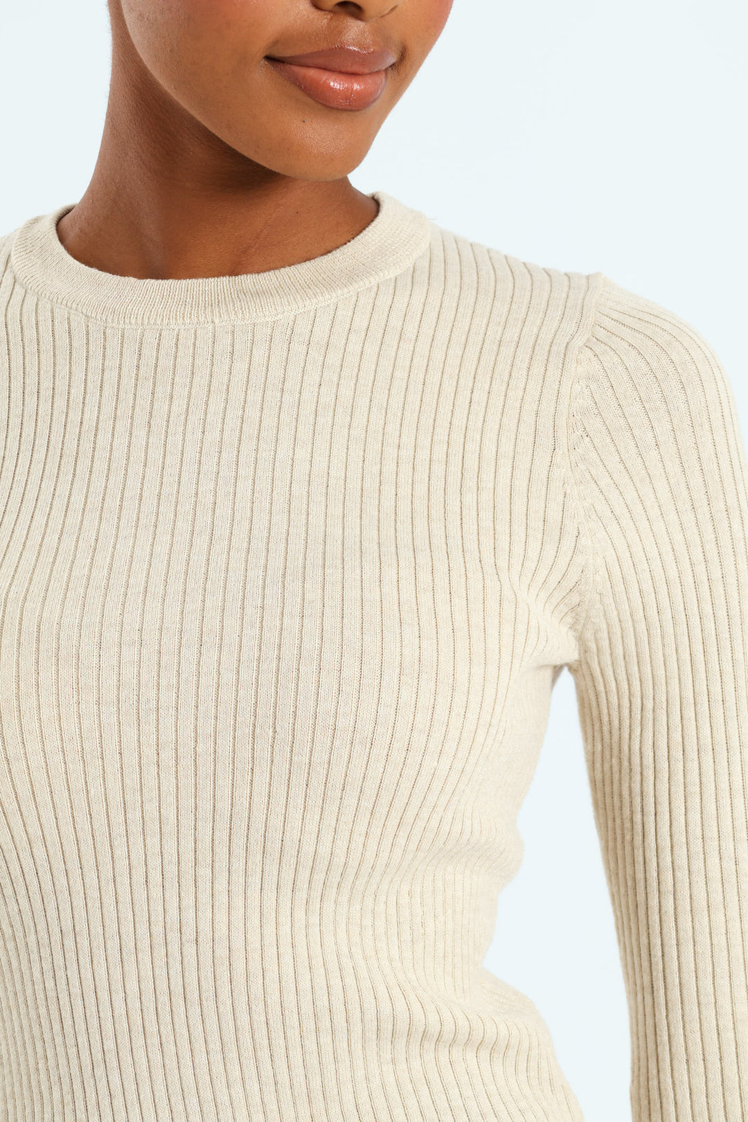 Ribbed Plain Pullover - Oatmeal Melange