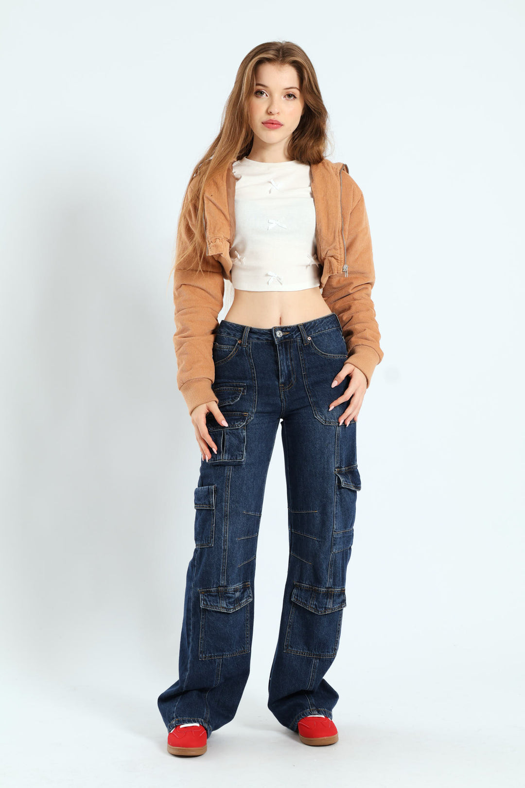 Cropped Corduroy Puffer Jacket - Camel