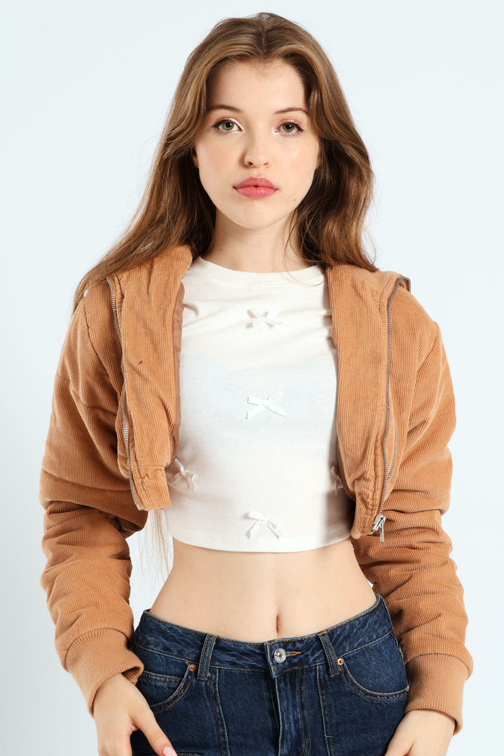 Cropped Corduroy Puffer Jacket - Camel