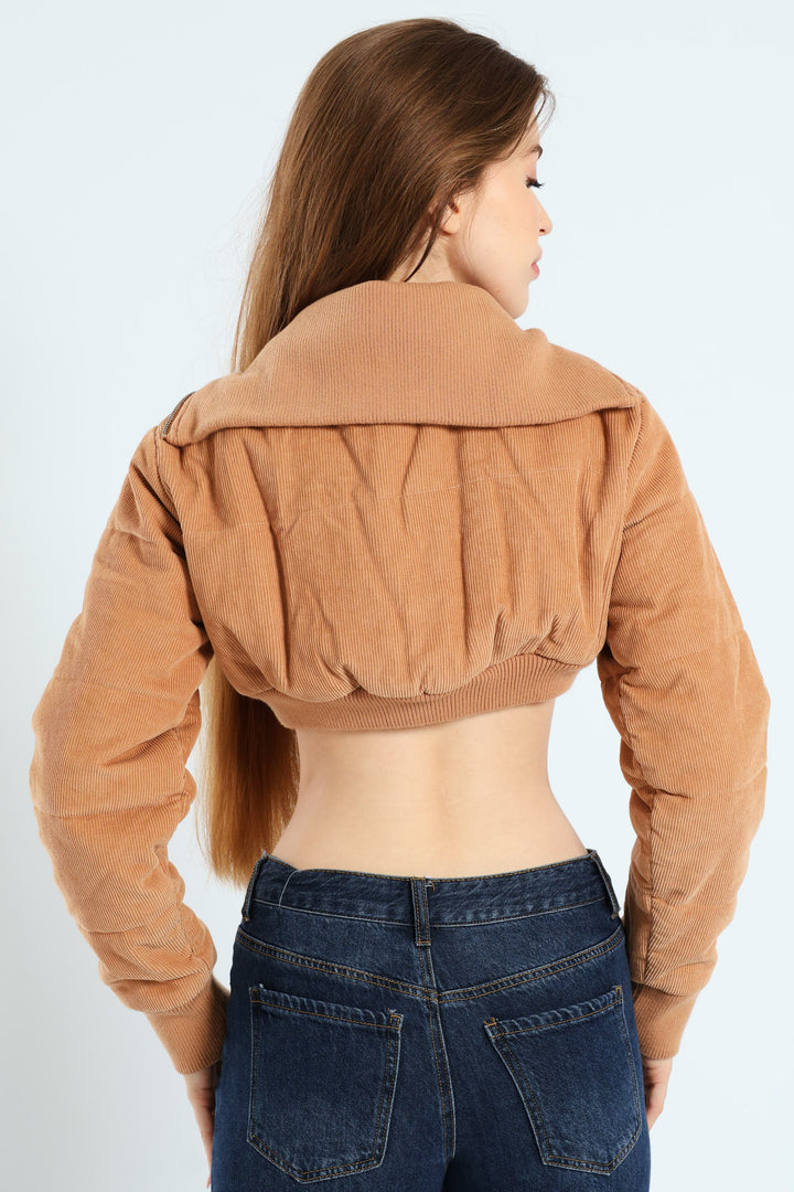 Cropped Corduroy Puffer Jacket - Camel