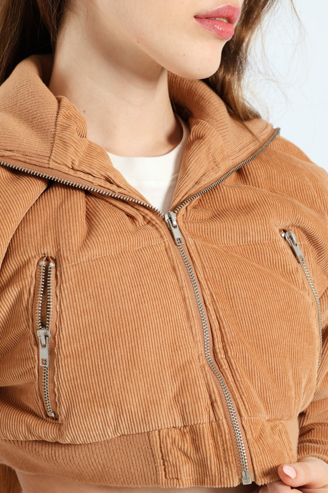 Cropped Corduroy Puffer Jacket - Camel