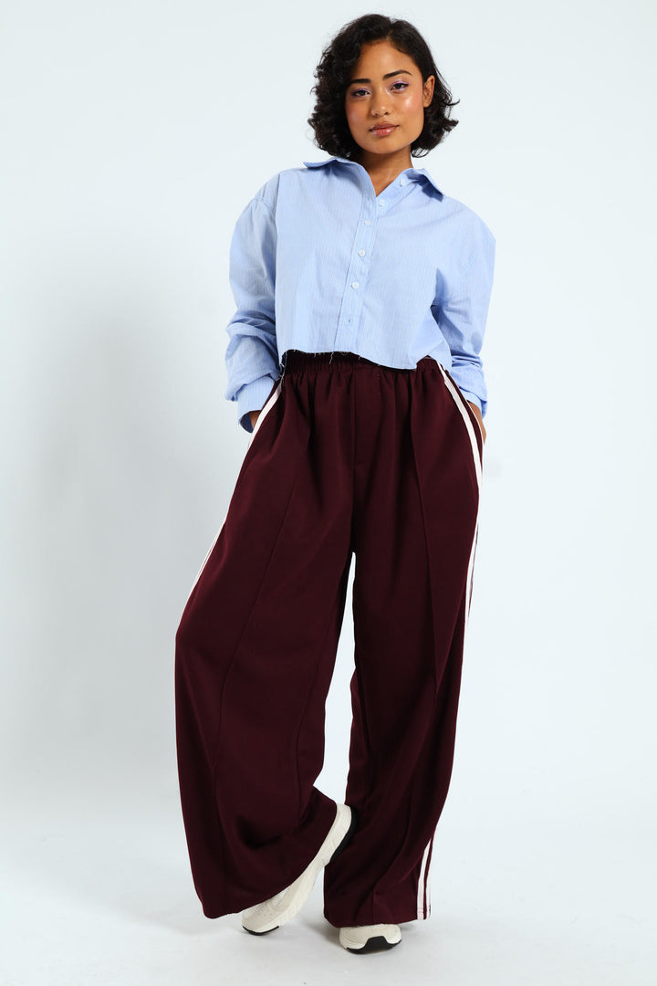Stripe Tricot Wide Leg Trackpants - Burgundy