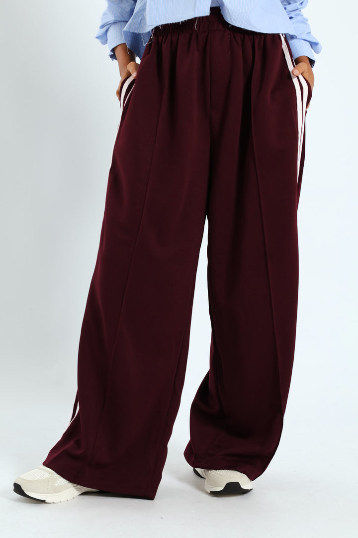 Stripe Tricot Wide Leg Trackpants - Burgundy