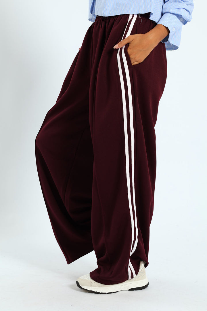 Stripe Tricot Wide Leg Trackpants - Burgundy