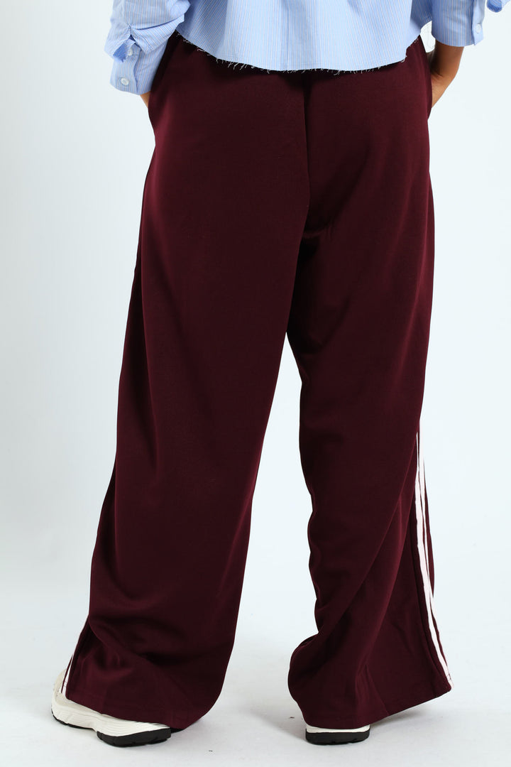 Stripe Tricot Wide Leg Trackpants - Burgundy