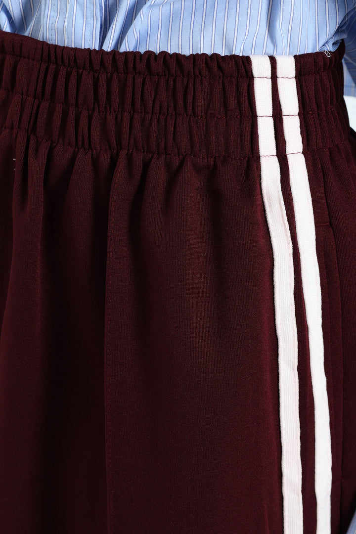 Stripe Tricot Wide Leg Trackpants - Burgundy