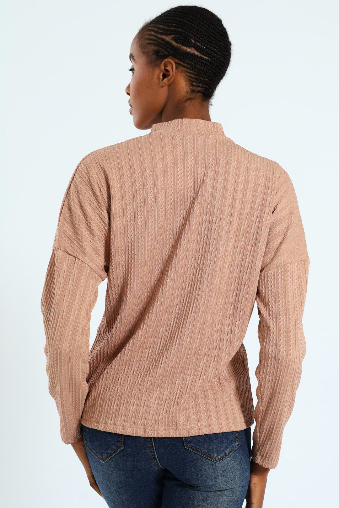 Cable Design Turtleneck Tee - Brown