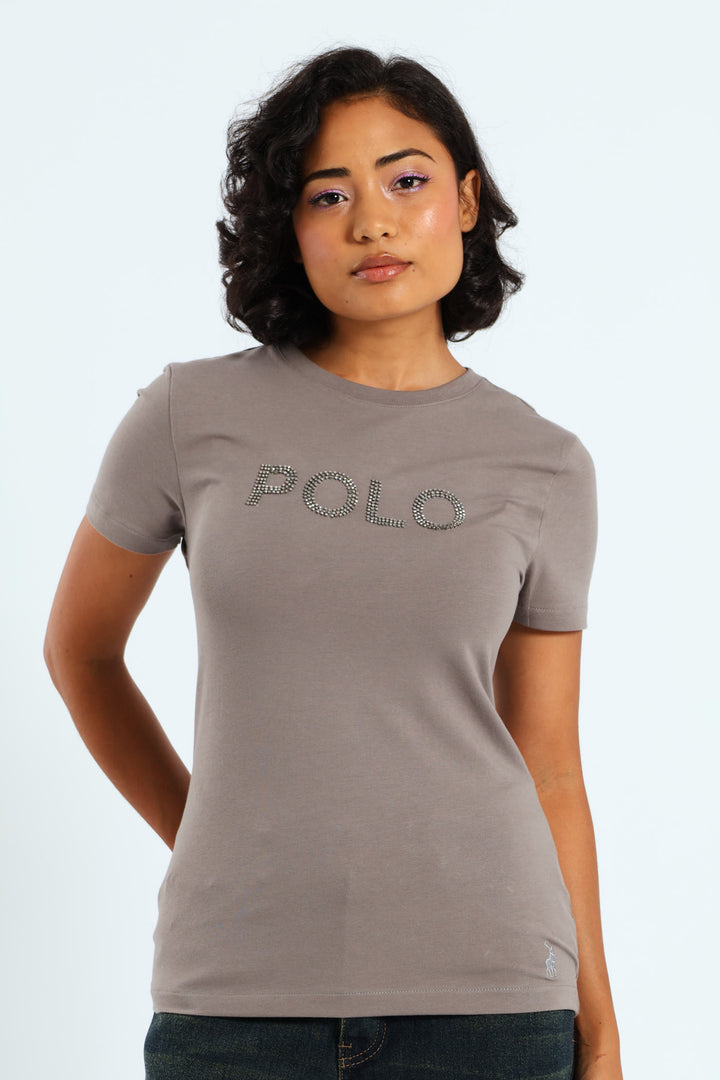 Lily Short Sleeve Beaded T-Shirt - Grey