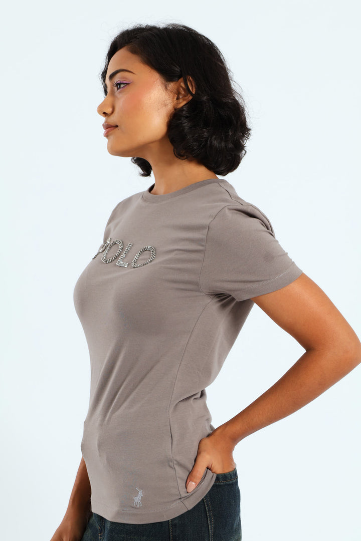 Lily Short Sleeve Beaded T-Shirt - Grey