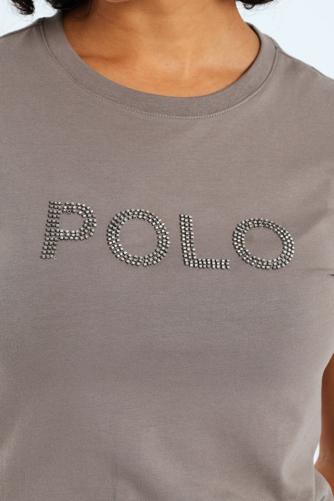 Lily Short Sleeve Beaded T-Shirt - Grey