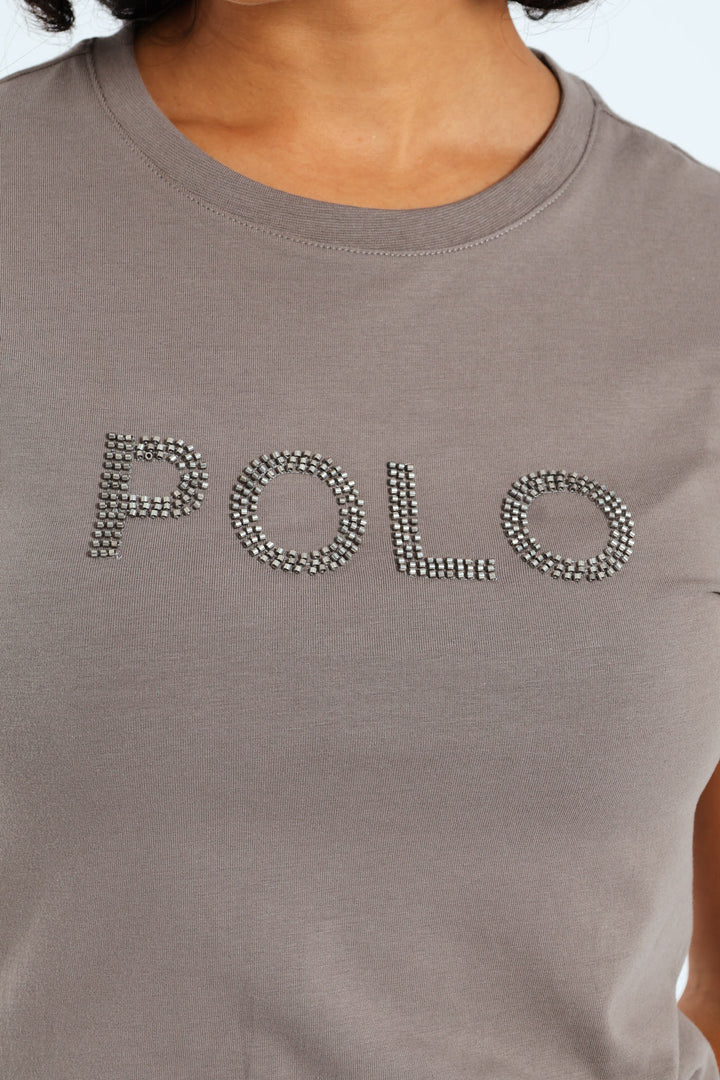 Lily Short Sleeve Beaded T-Shirt - Grey