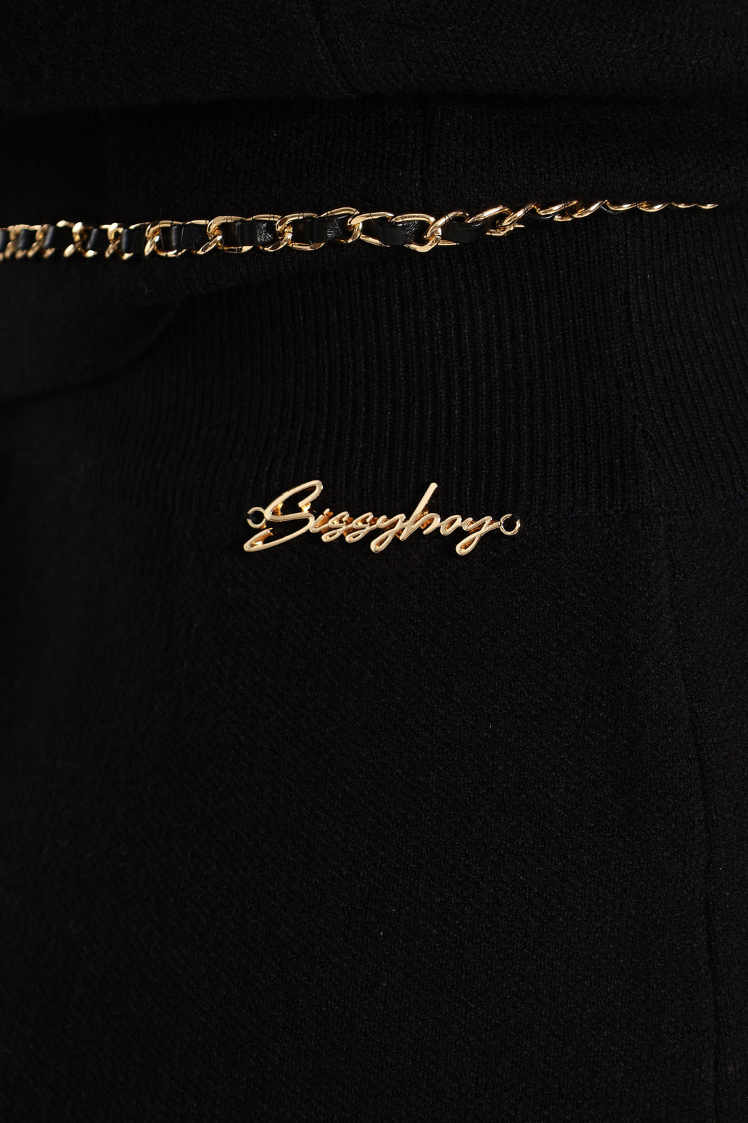 Knit Skirt With Woven Chain Details - Black