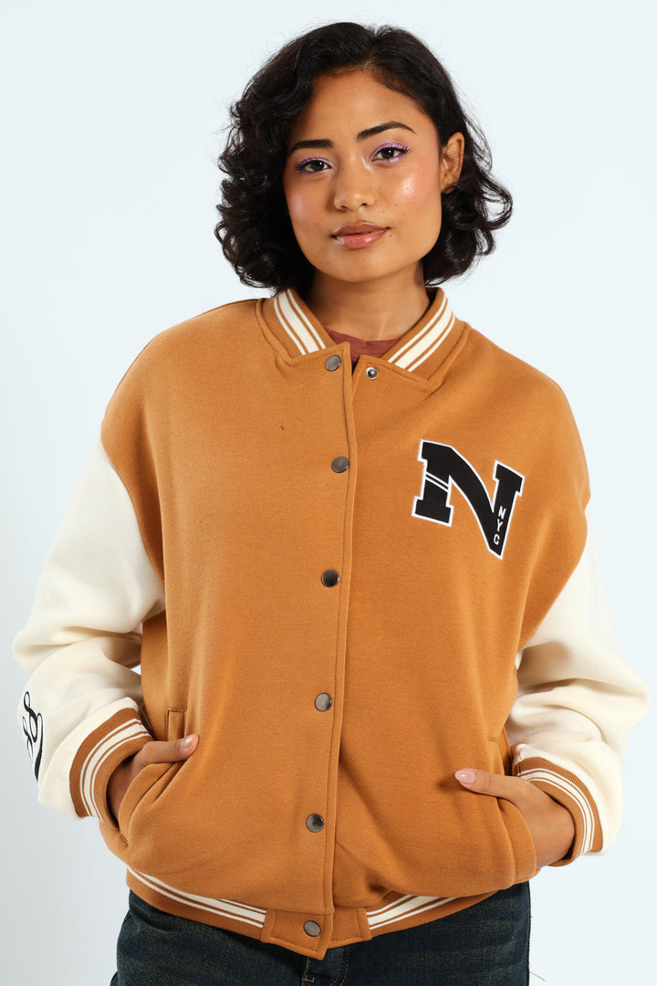 Fleece Baseball Jacket - Tabacco