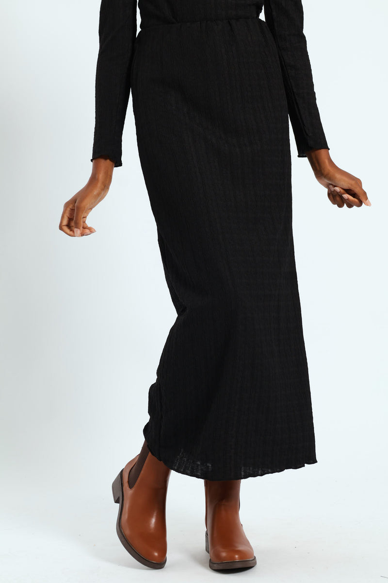Crinkle Knit Tube Midaxi Skirt - Black