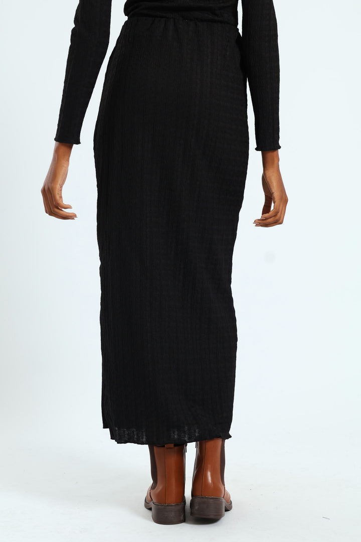 Crinkle Knit Tube Midaxi Skirt - Black
