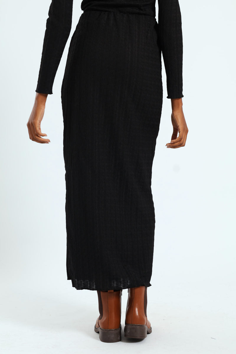Crinkle Knit Tube Midaxi Skirt - Black