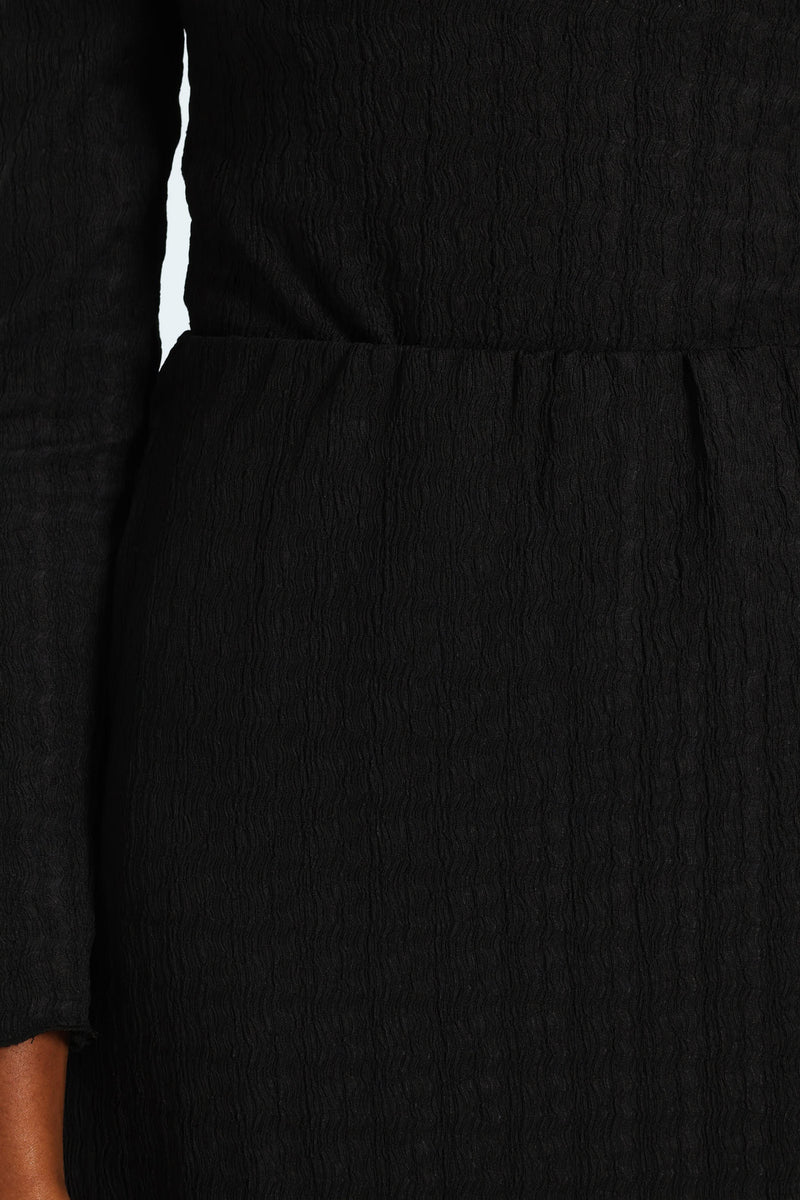 Crinkle Knit Tube Midaxi Skirt - Black