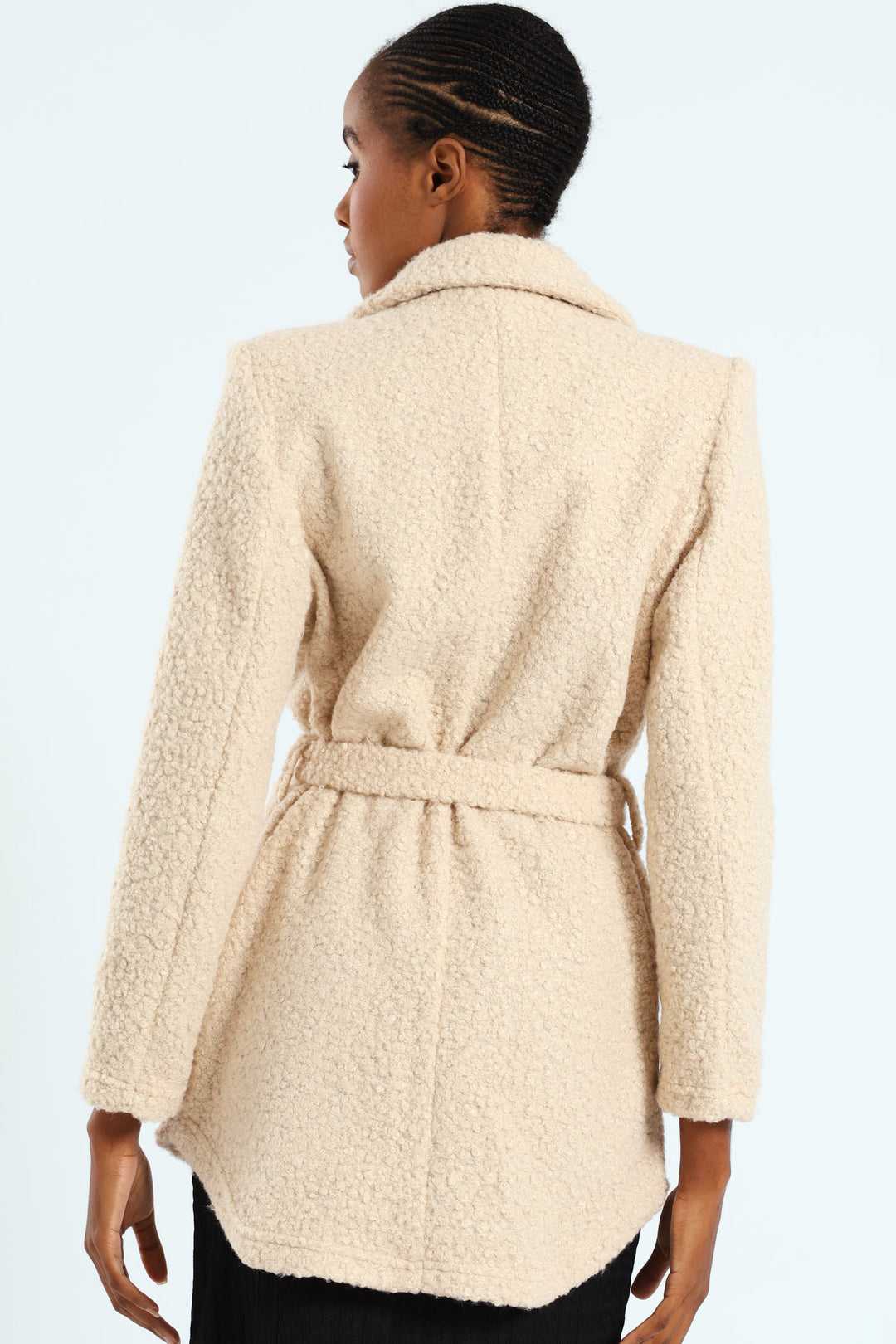 Belted Button Through Boucle Shacket - Stone