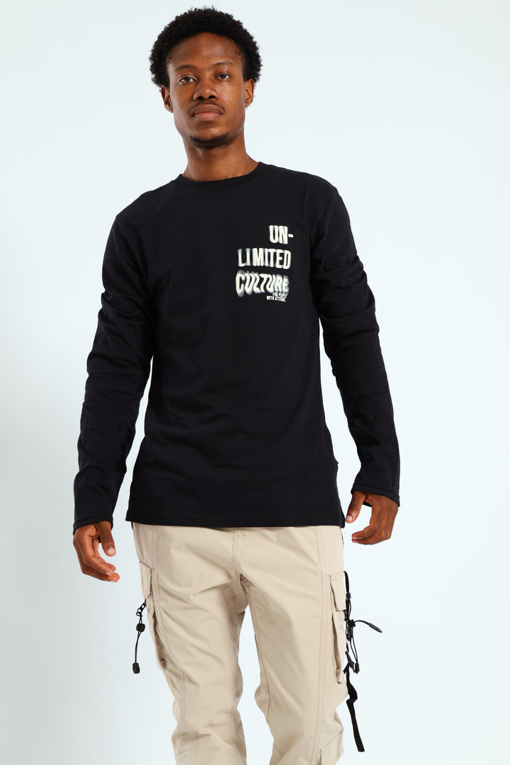Long Sleeve Placement Print Tee - Black