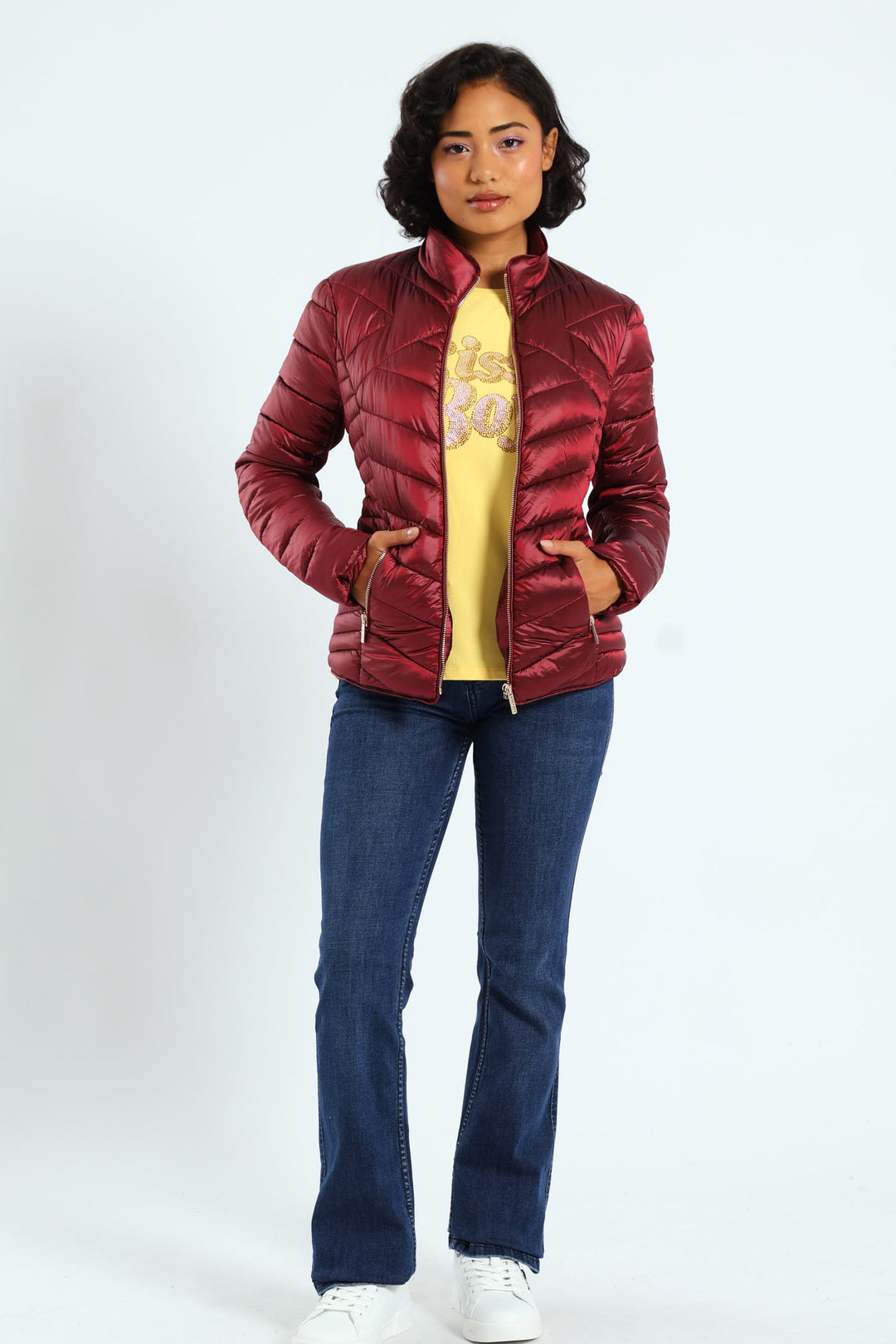 Ravilla Cropped Puffer Jacket - Burgundy