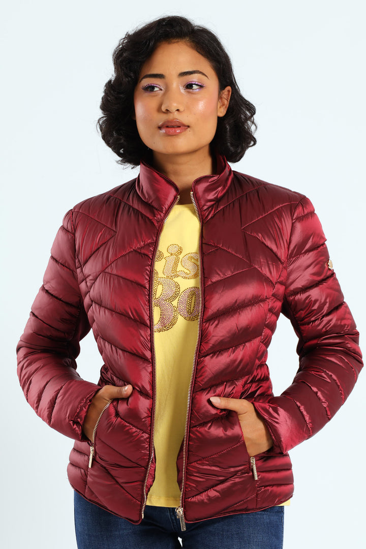Ravilla Cropped Puffer Jacket - Burgundy