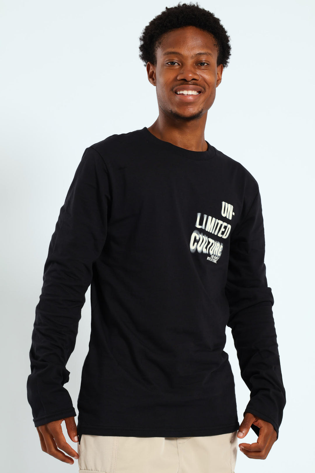 Long Sleeve Placement Print Tee - Black