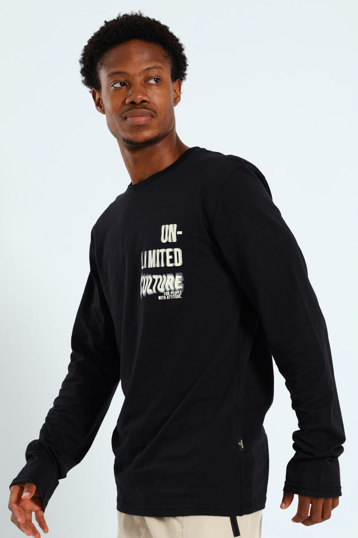 Long Sleeve Placement Print Tee - Black