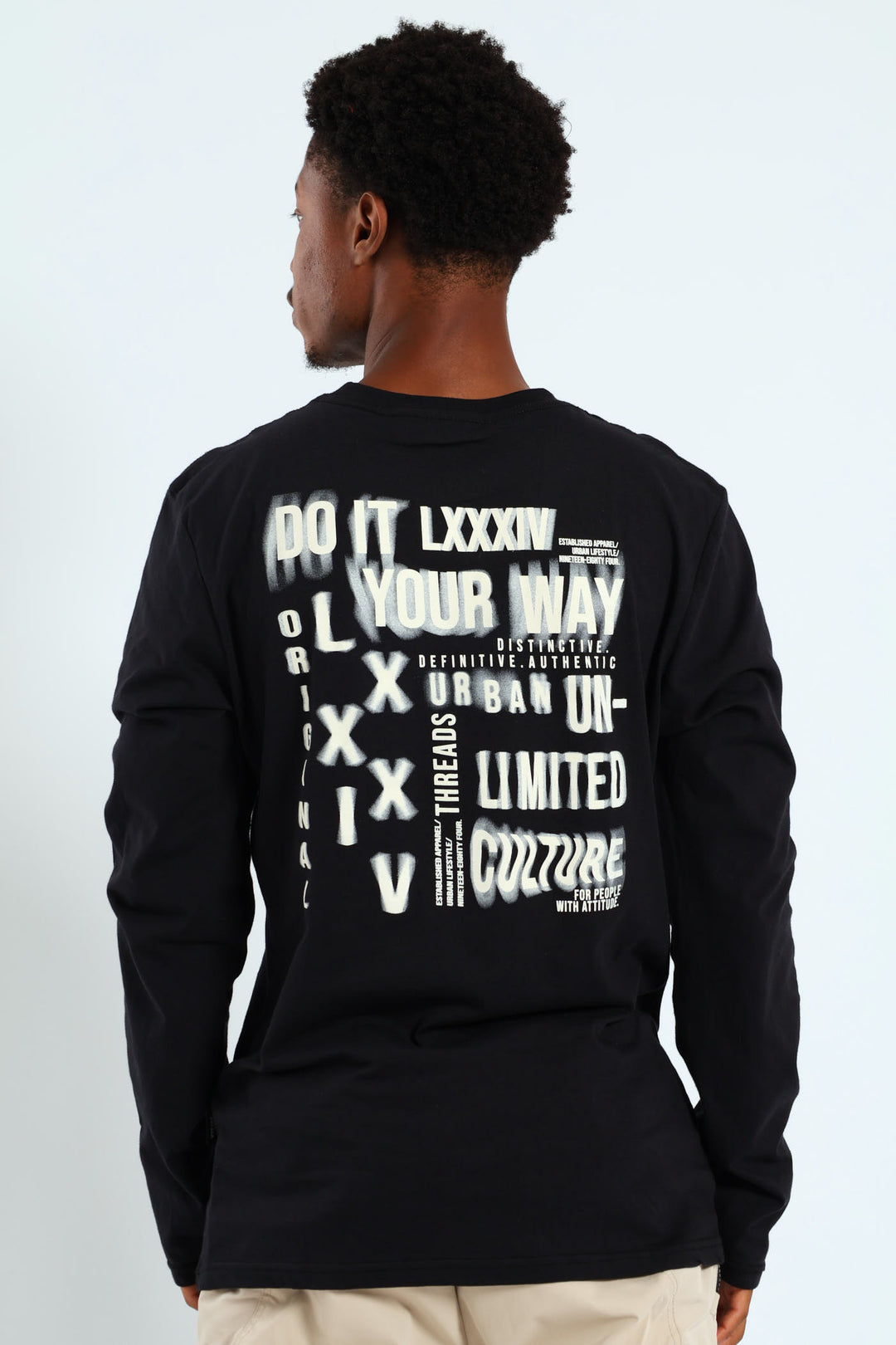 Long Sleeve Placement Print Tee - Black
