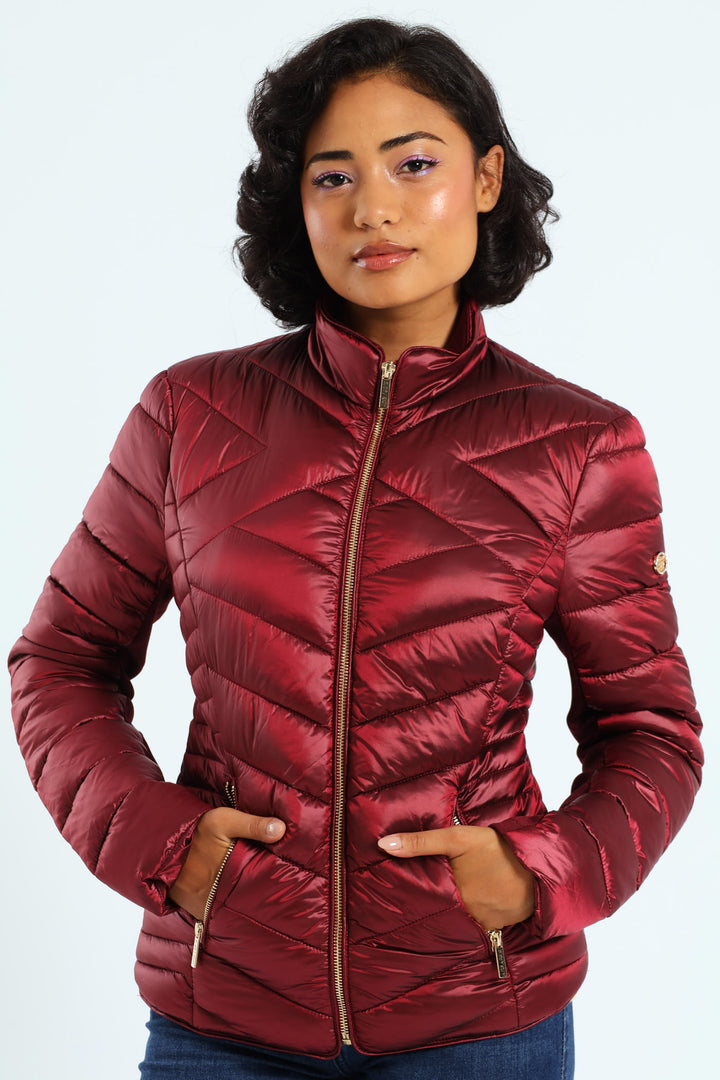 Ravilla Cropped Puffer Jacket - Burgundy