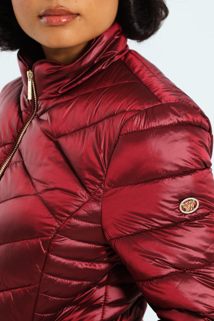 Ravilla Cropped Puffer Jacket - Burgundy