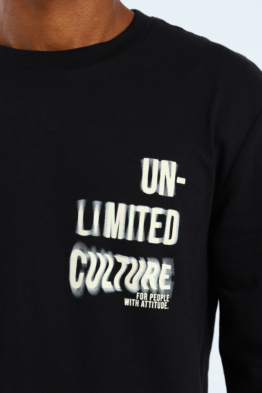 Long Sleeve Placement Print Tee - Black