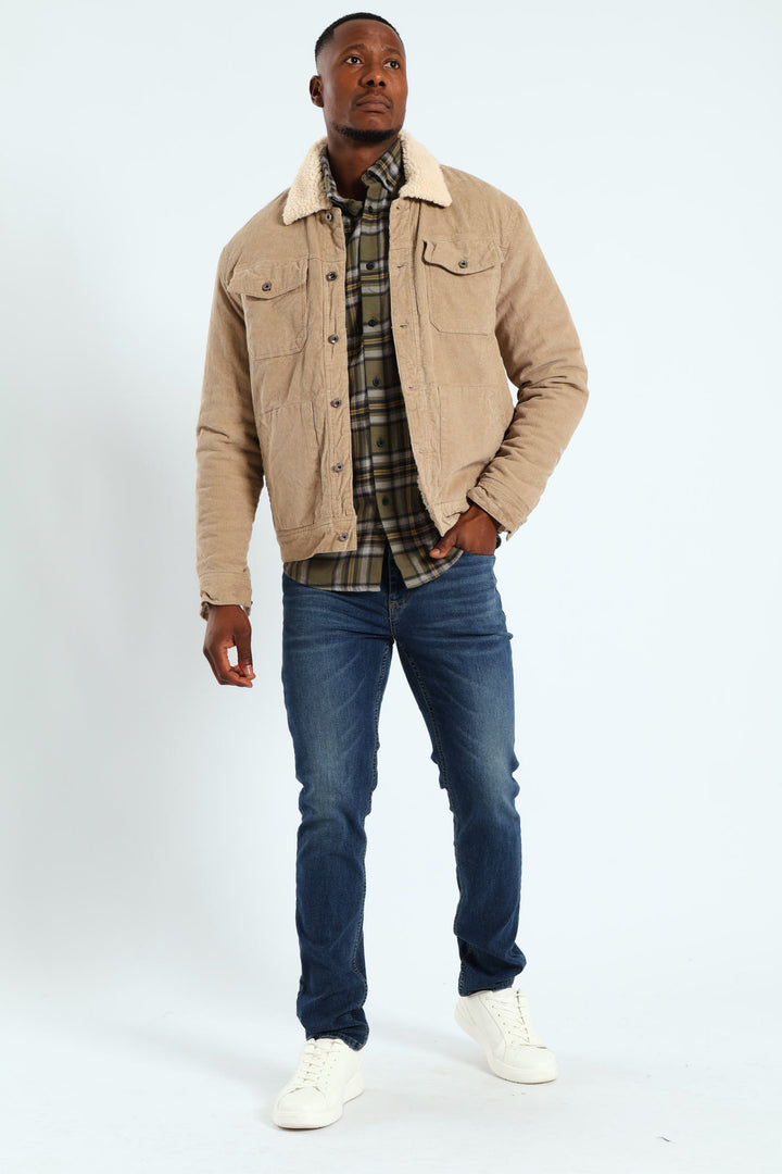 Corduroy Sherpa Trucker Jacket - Taupe