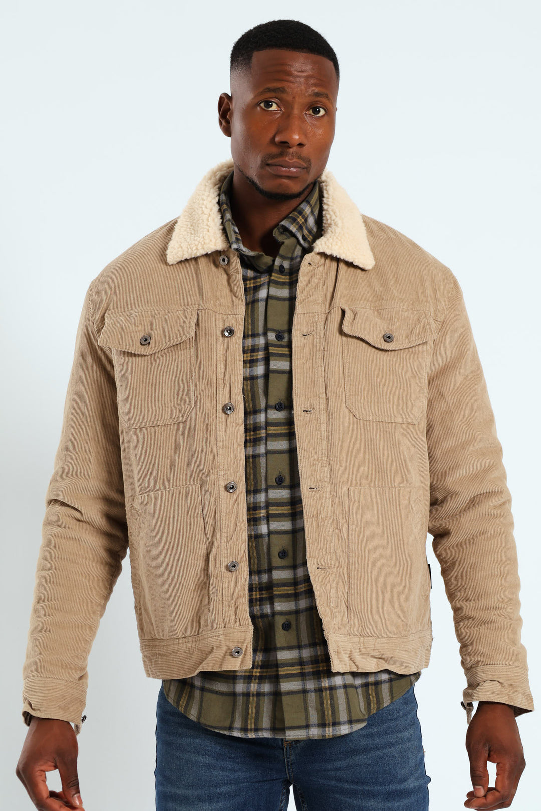 Corduroy Sherpa Trucker Jacket - Taupe