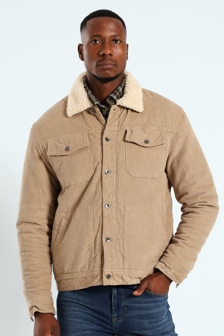 Corduroy Sherpa Trucker Jacket - Taupe