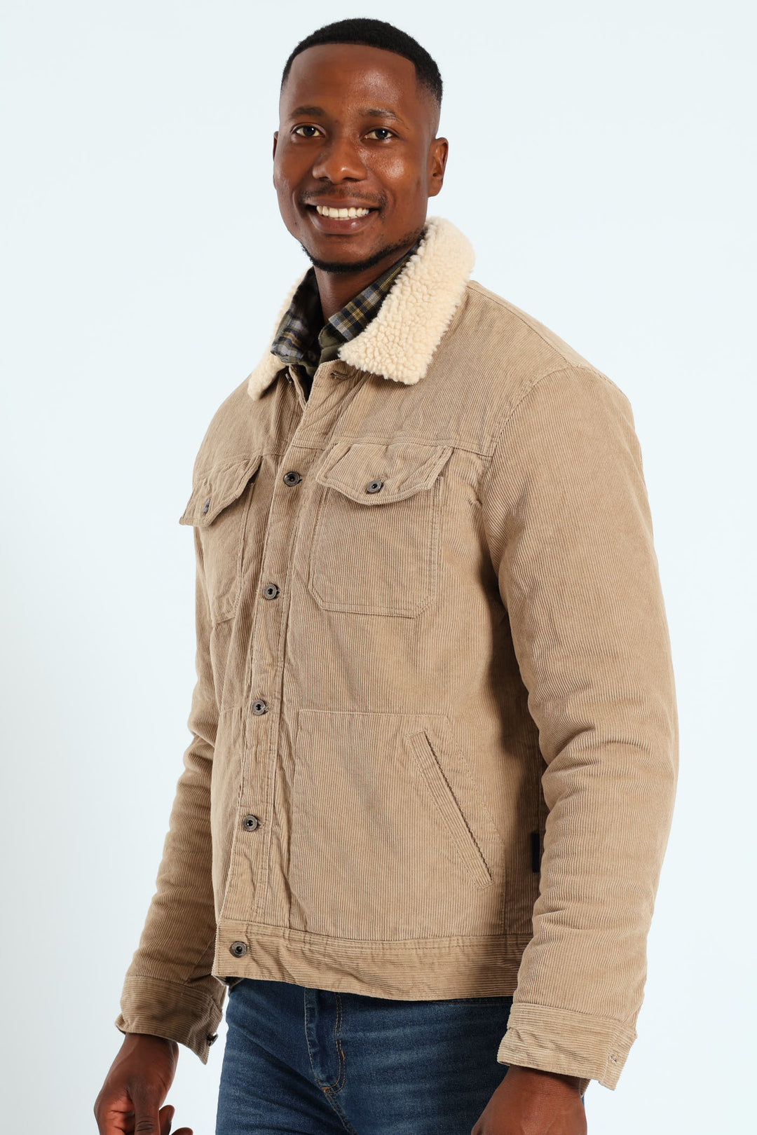 Corduroy Sherpa Trucker Jacket - Taupe