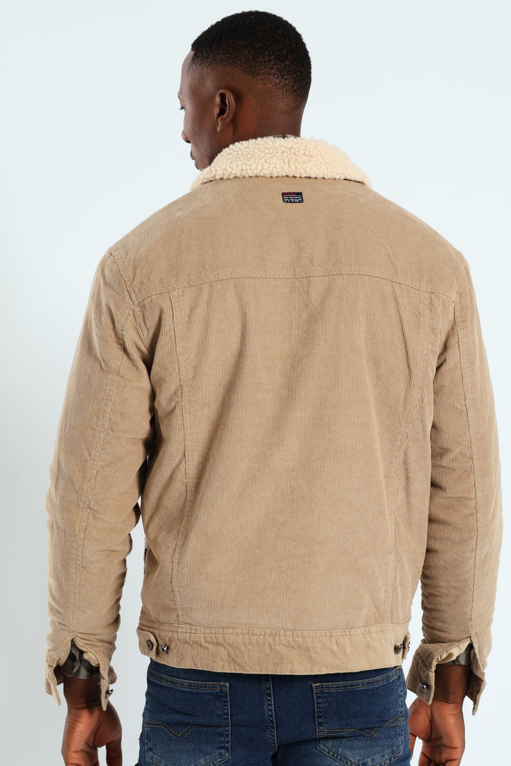 Corduroy Sherpa Trucker Jacket - Taupe