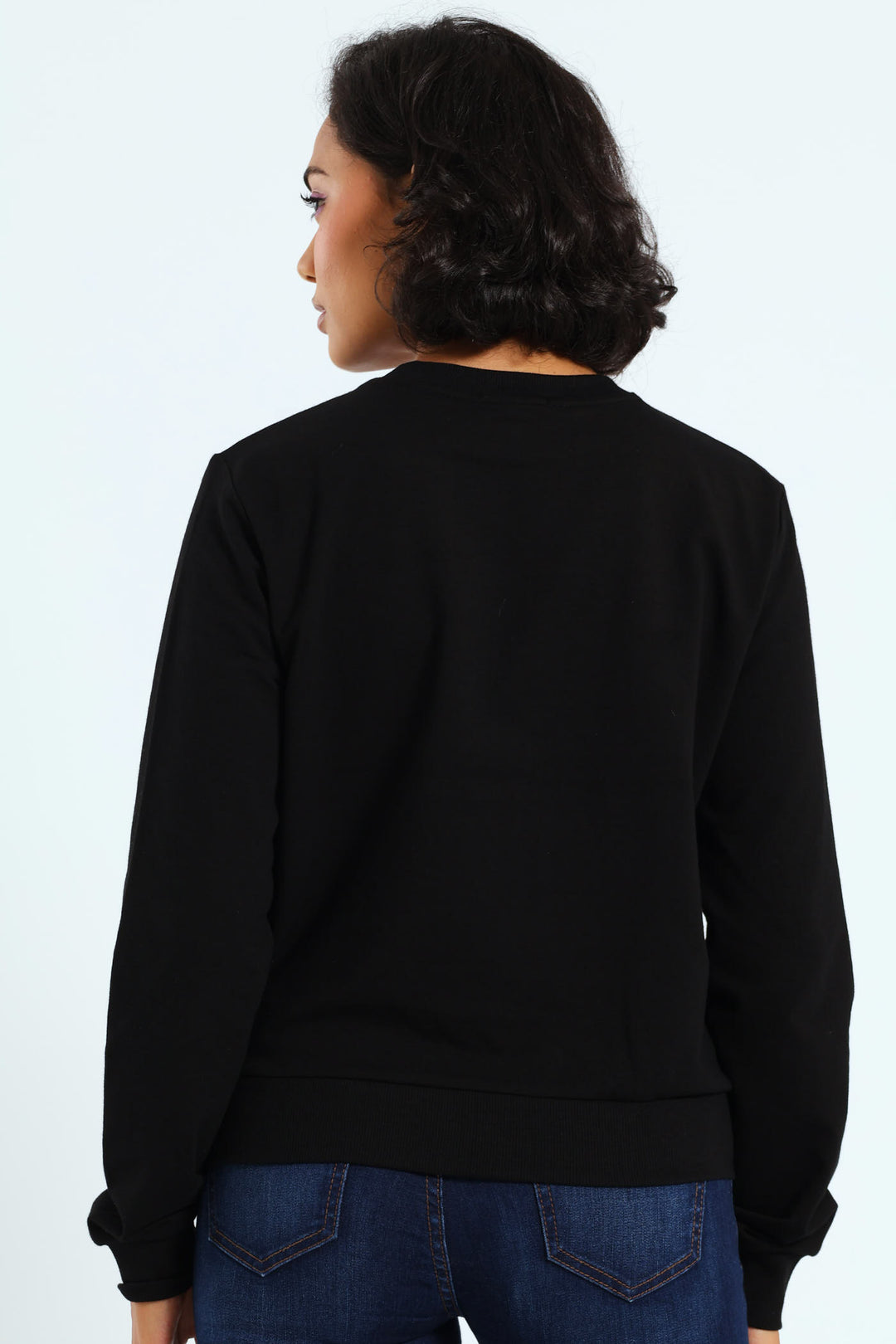 Sequin Embroidered Logo Sweat Top - Black