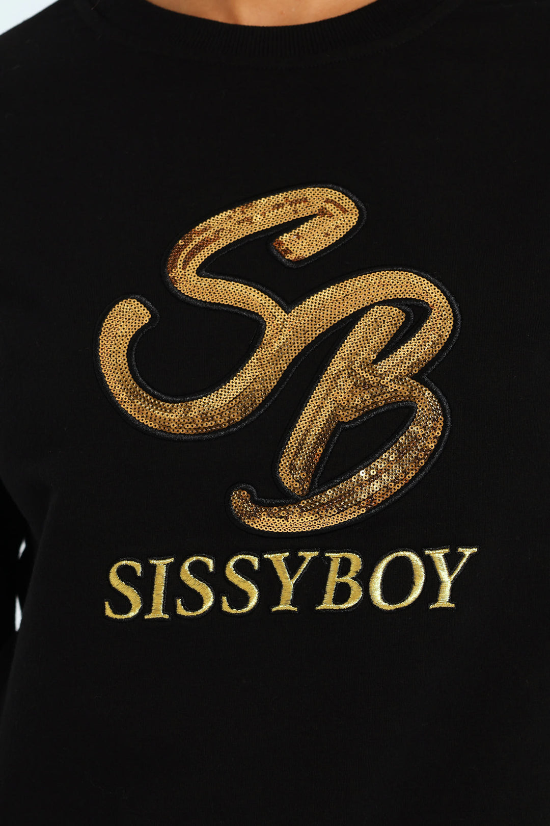 Sequin Embroidered Logo Sweat Top - Black
