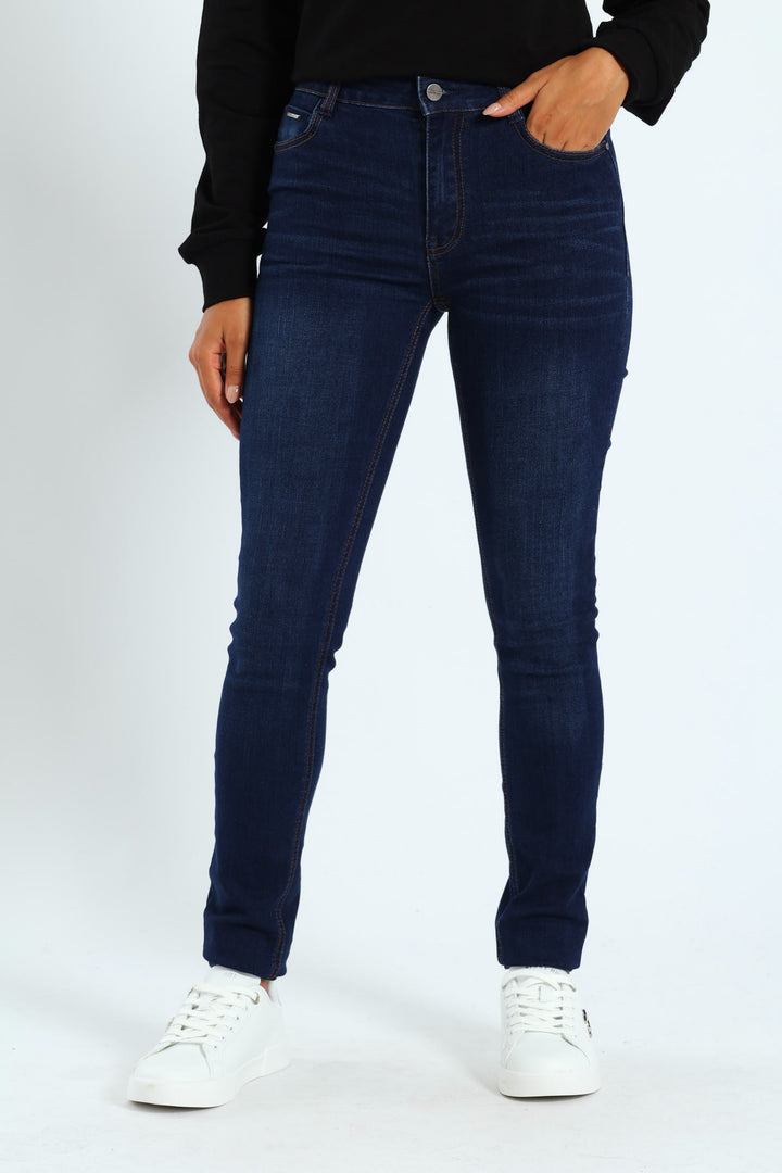 Skinny Rinse Wash Denim With Slight Brushing - Dark Wash Ink