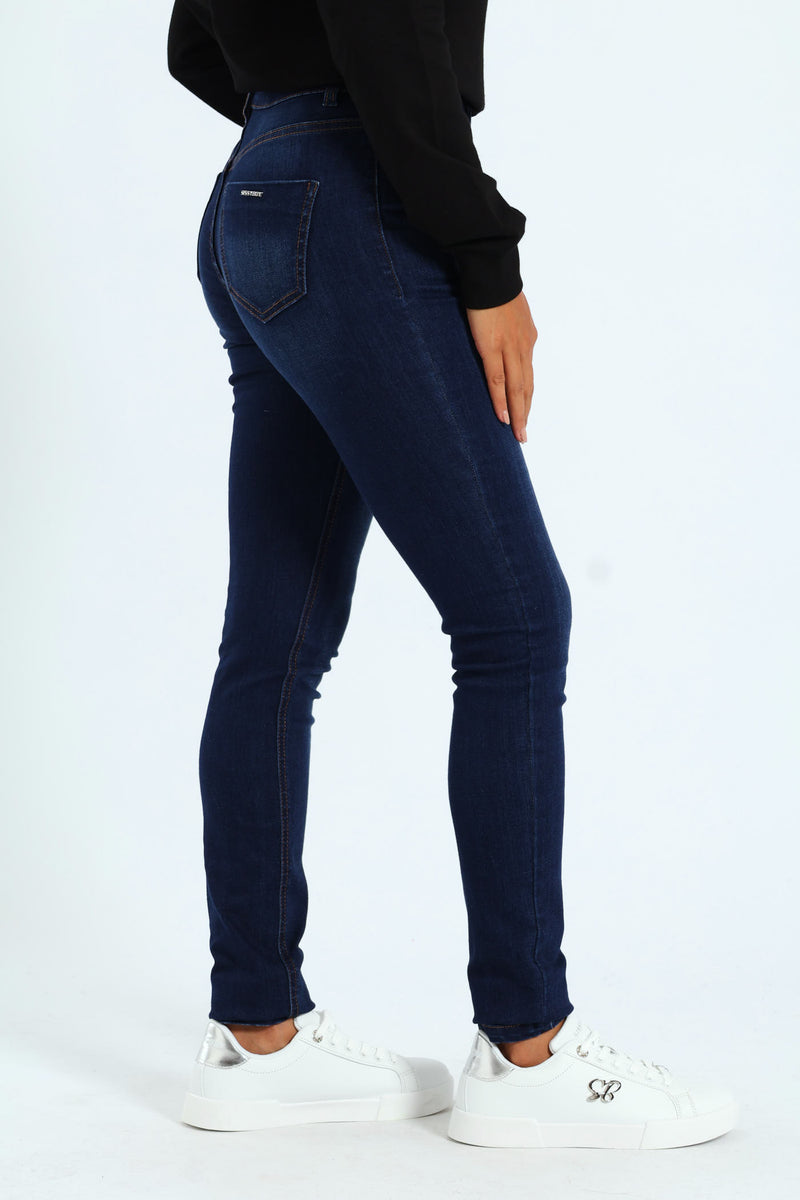 Skinny Rinse Wash Denim With Slight Brushing - Dark Wash Ink