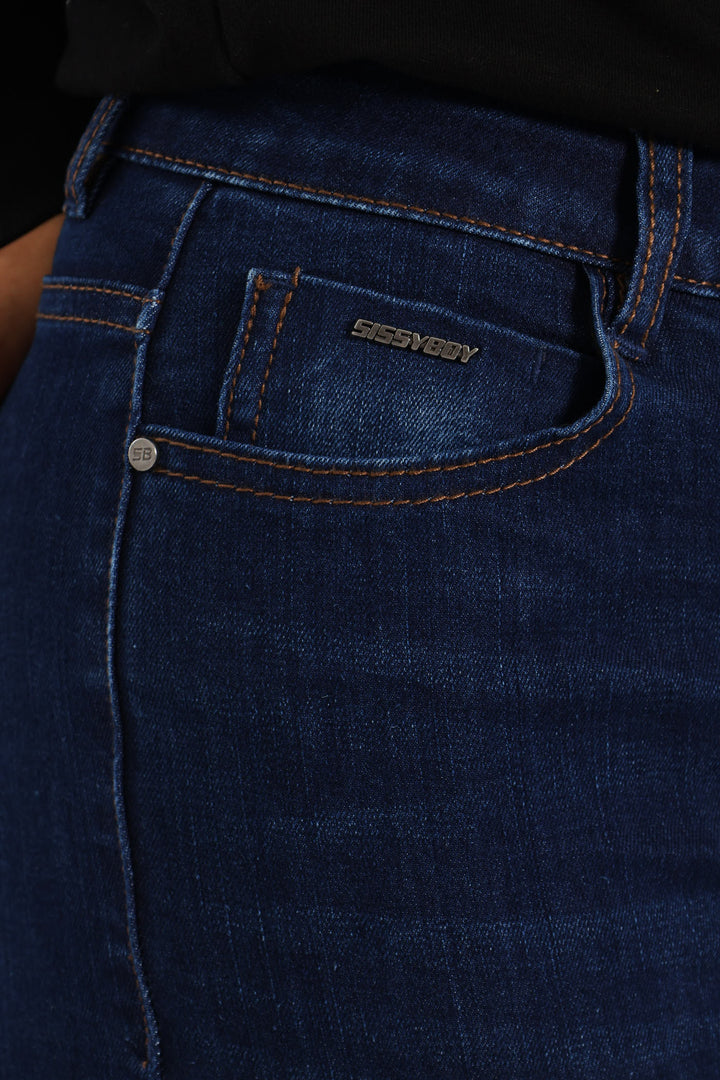 Skinny Rinse Wash Denim With Slight Brushing - Dark Wash Ink