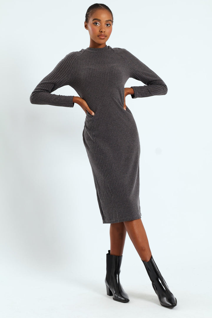 Raglan Turtleneck Cut & Sew Column Midaxi Dress