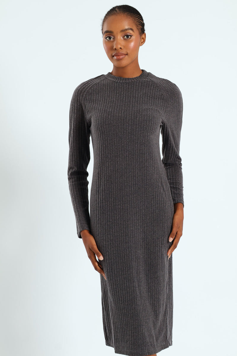 Raglan Turtleneck Cut & Sew Column Midaxi Dress