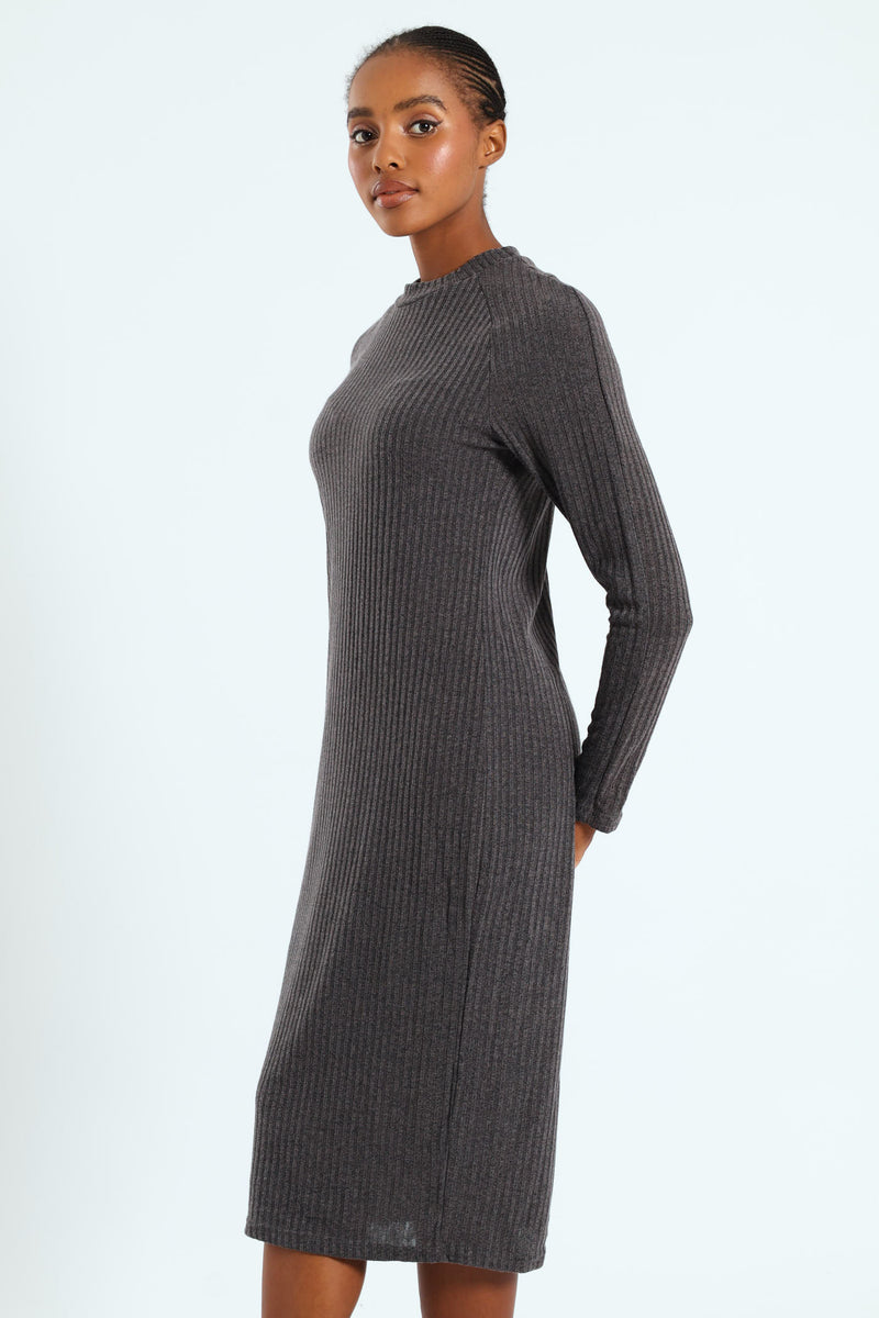 Raglan Turtleneck Cut & Sew Column Midaxi Dress