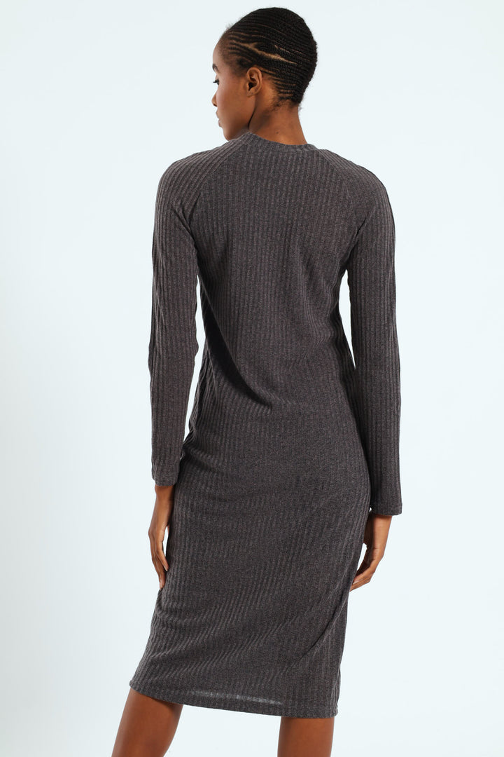 Raglan Turtleneck Cut & Sew Column Midaxi Dress