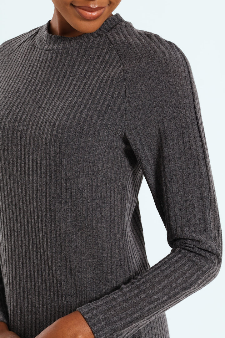 Raglan Turtleneck Cut & Sew Column Midaxi Dress