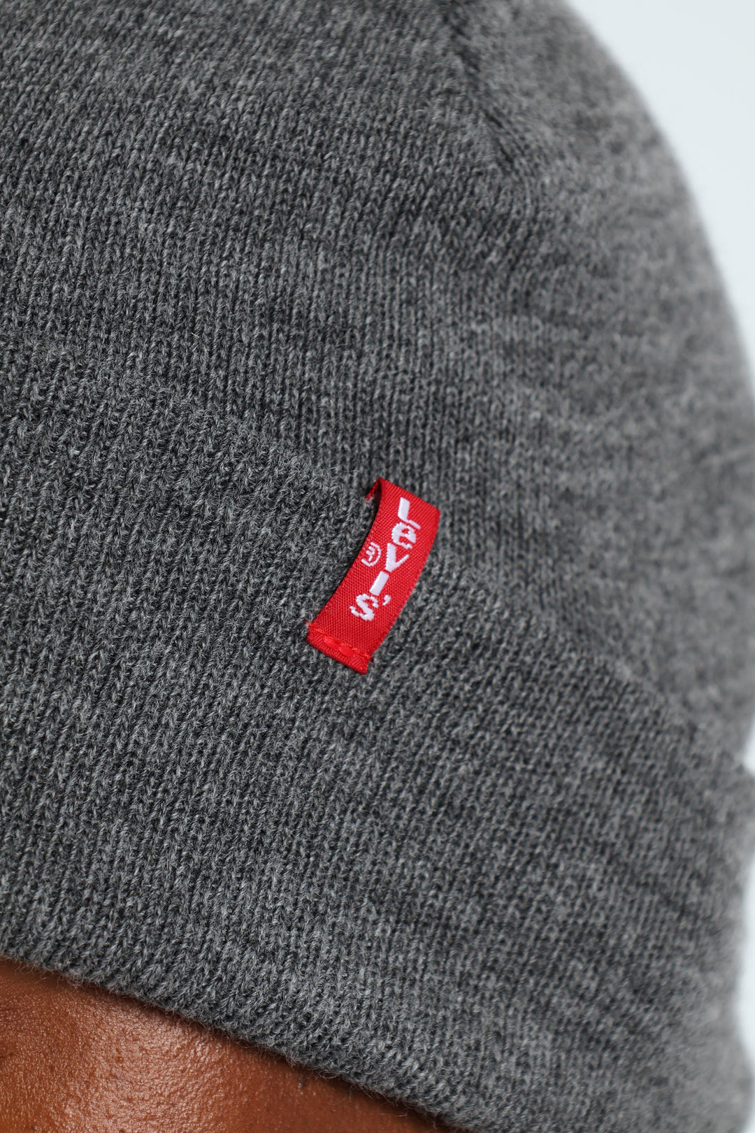 Slouchy Red Tab Beanie - Grey Melange