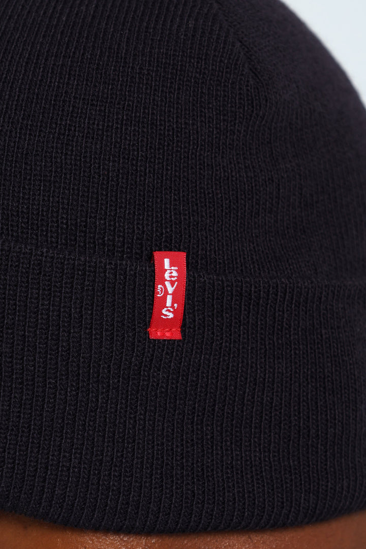 Slouchy Red Tab Beanie - Black