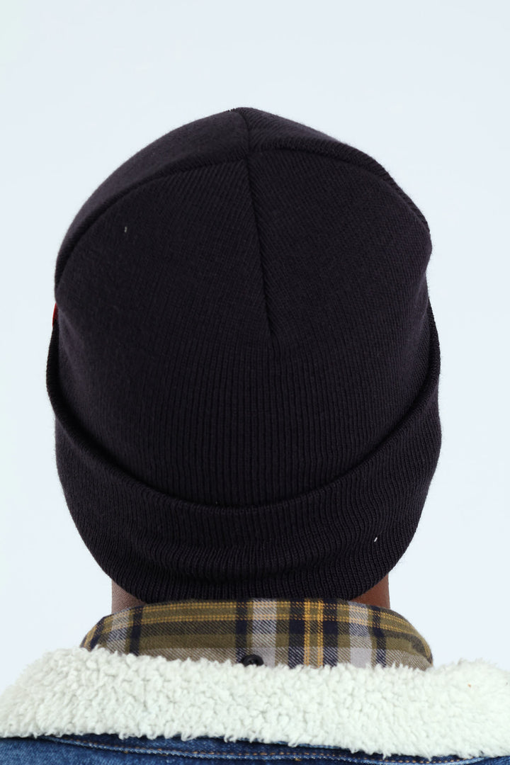 Slouchy Red Tab Beanie - Black