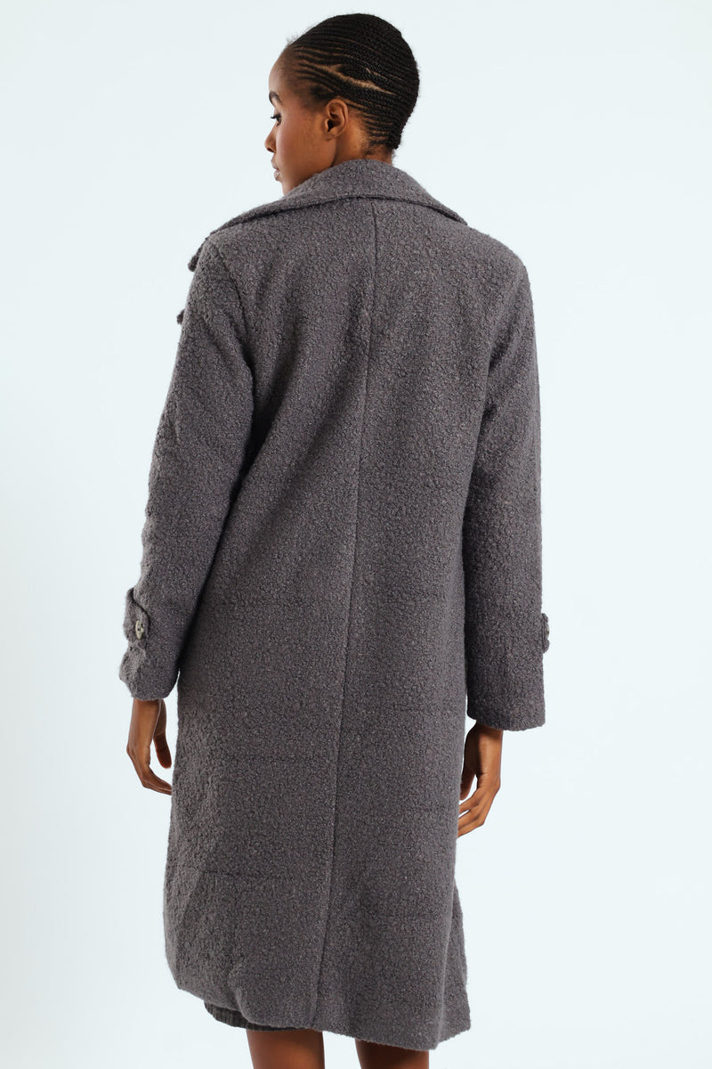 Long Length Boucle Coat With Lining - Grey